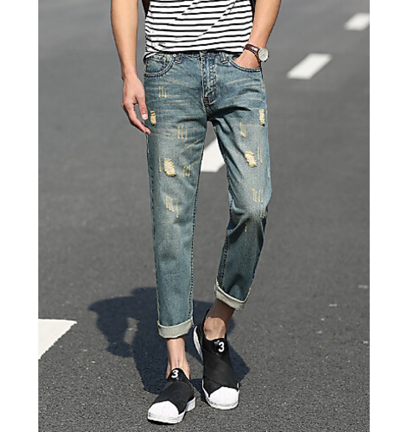 Men's Solid Casual JeansCotton Blue