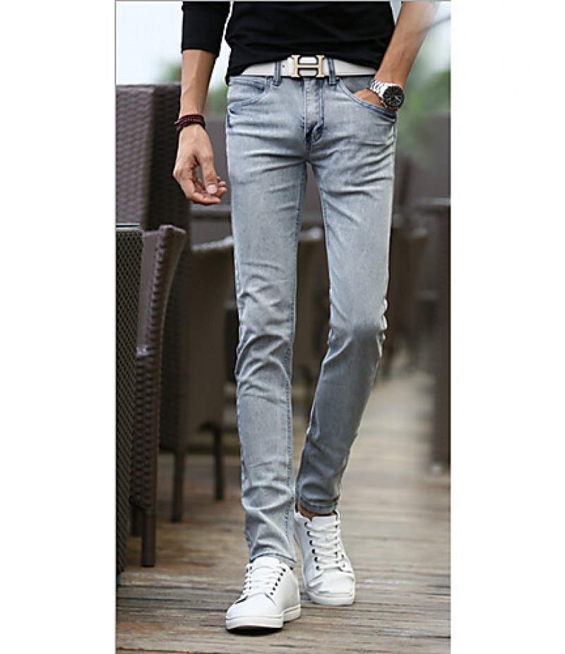 Men's Solid Casual JeansCotton Blue