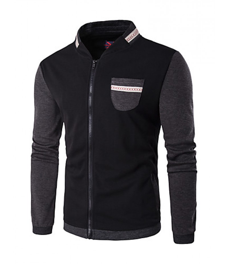 Men's Casual/Daily / Sports Hoodie Jacket,Color Block Stand Micro-elastic Cotton / Polyester Long Sleeve Fall / Winter  