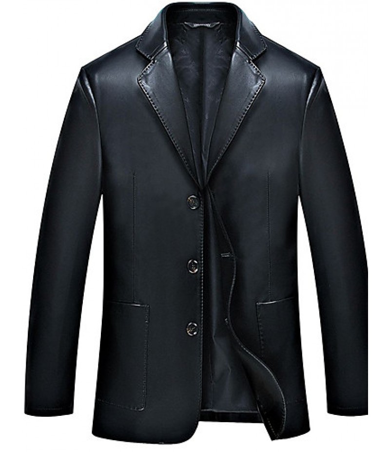 Men's Long Sleeve Casual Jacket,Polyester Solid Black / Blue