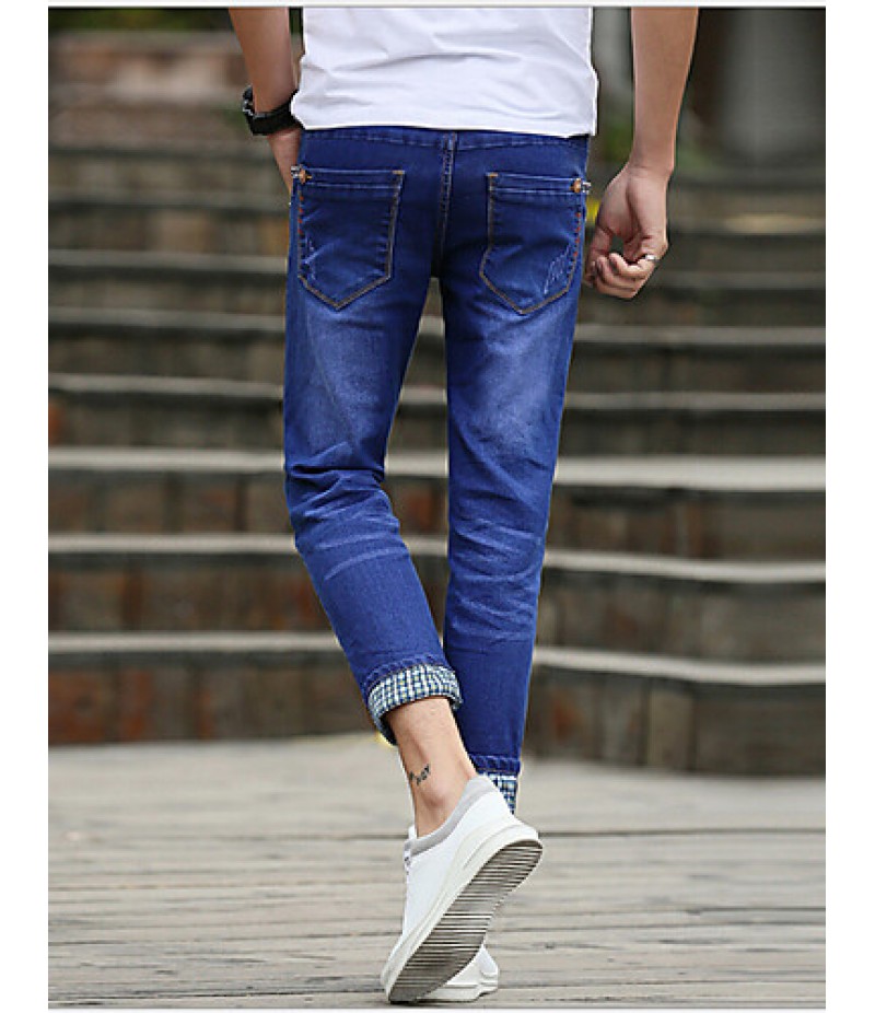 Men's Solid Casual Jeans,Cotton Blue