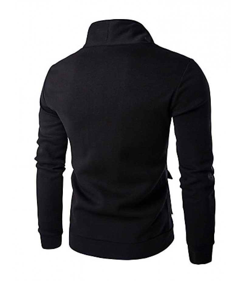 Men's Solid Casual / Sport Hoodie & Sweatshirt,Cotton Long Sleeve Black / White