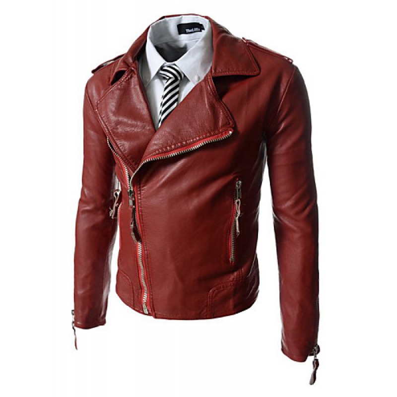 Men Punk Skull Embroidery Motorcycle Leather Jacket