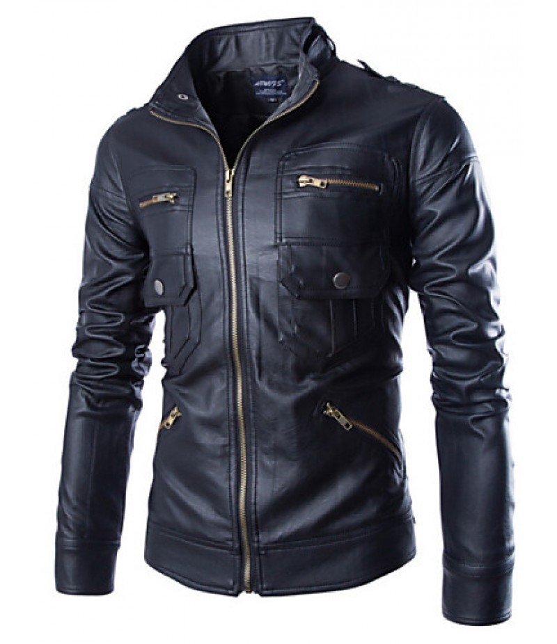 Men's Casual Long Sleeve Regular Jacket (Calfskin)