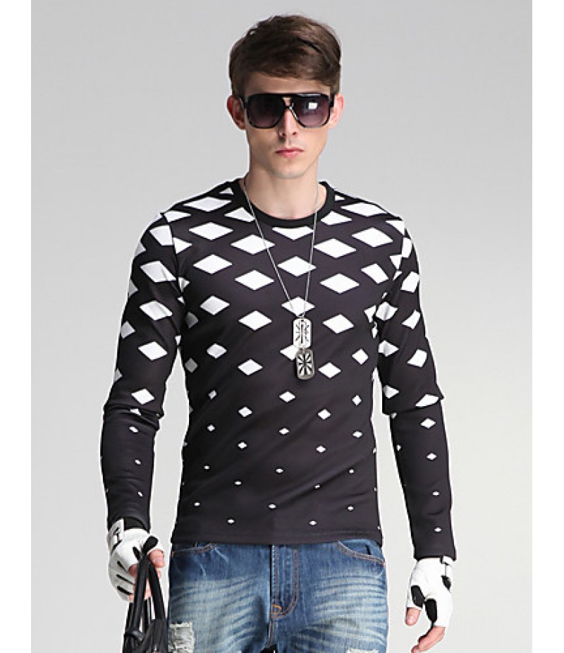 Men's Daily/Sports/Holiday Simple Sweatshirt Geometric Black Round Neck Long Sleeve Cotton/Polyester All Seasons