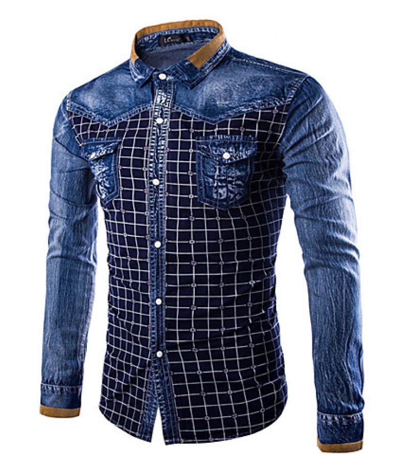 Men's Pure Long Sleeve Top , Cotton / Denim Casual