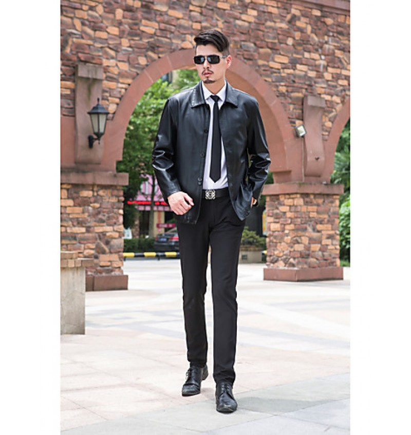 Men's Long Sleeve Casual Jacket,Polyester Solid Black