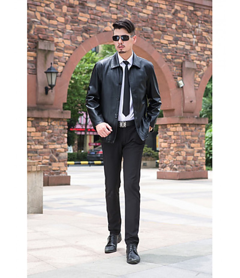 Men's Long Sleeve Casual Jacket,Polyester Solid Black