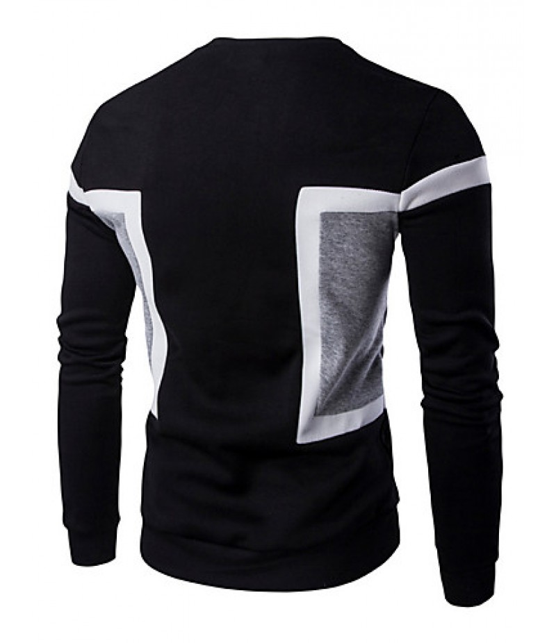 Men's Casual/Daily / Sports Simple / Active Regular Hoodies,Color Block Blue / White / Black Round Neck Long Sleeve Cotton Spring / Fall