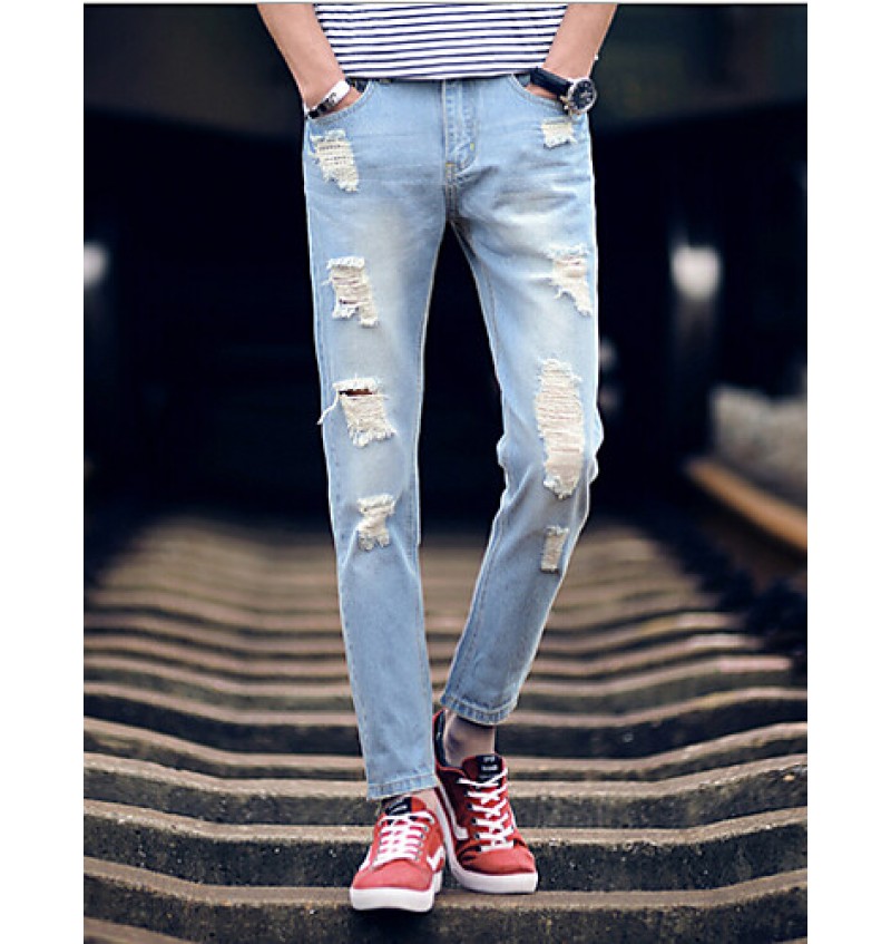 Men's Solid Casual JeansCotton Blue