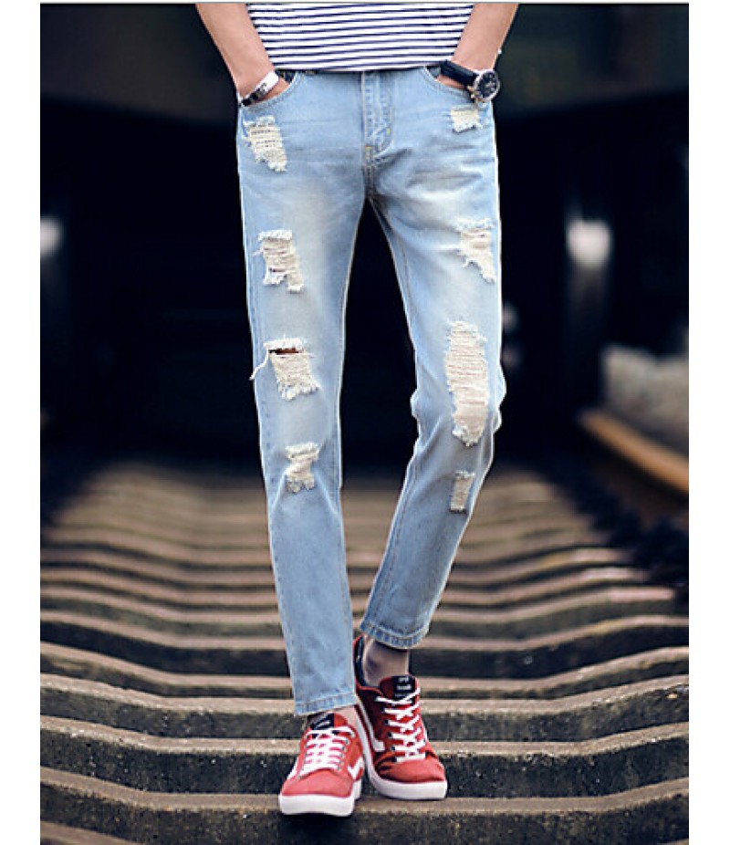 Men's Solid Casual JeansCotton Blue