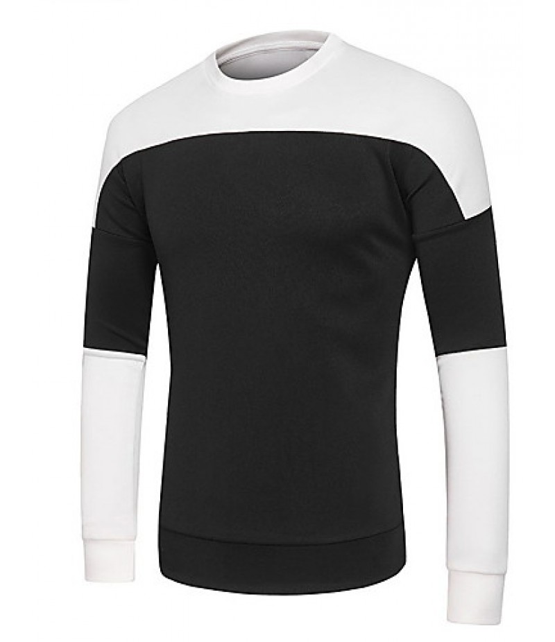 Men's Couple Cotton CasualBlack And White Stitching Long Sleeve Round Neck Sweatshirt Pullover