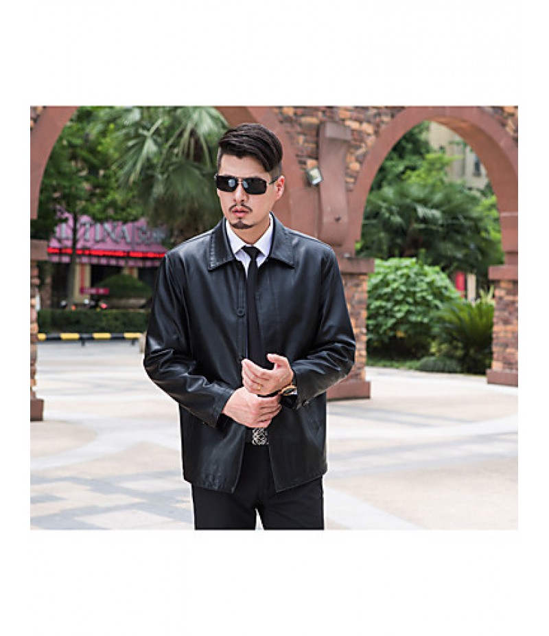 Men's Long Sleeve Casual Jacket,Polyester Solid Black