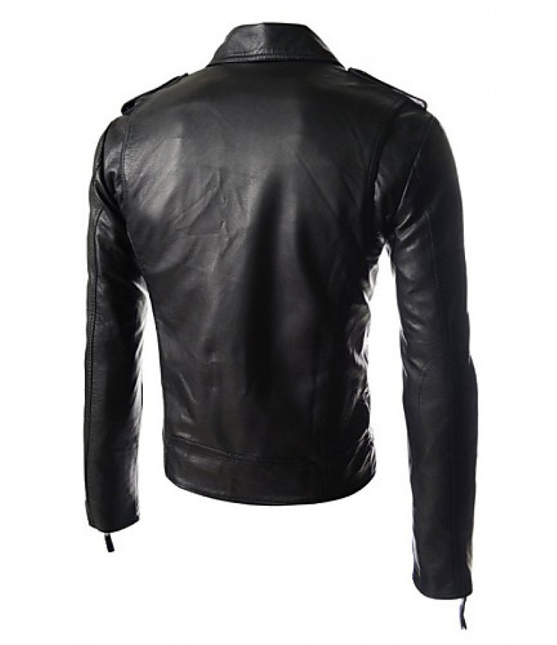 Men Punk Skull Embroidery Motorcycle Leather Jacket