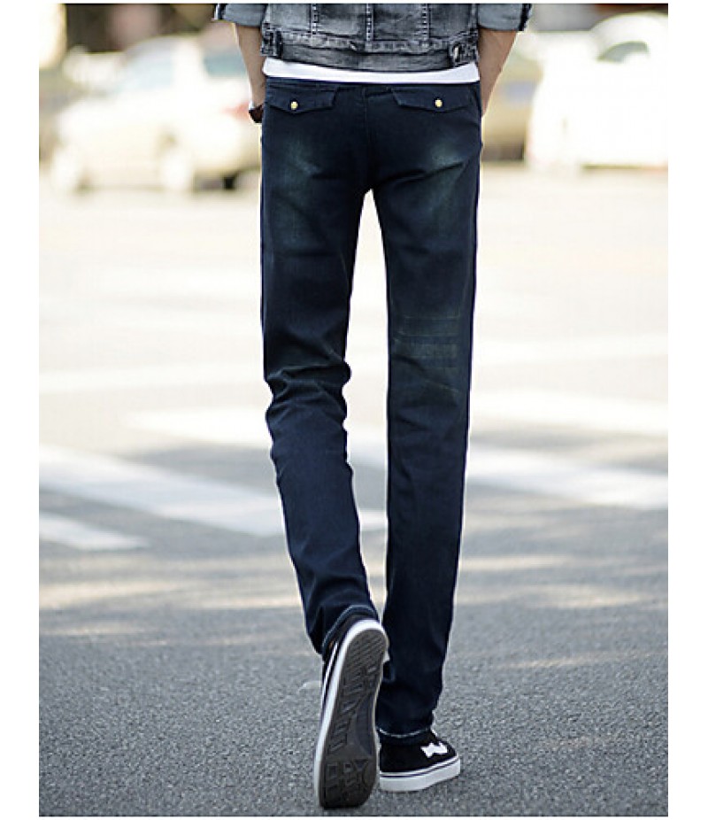 Men's Solid Casual JeansCotton Blue