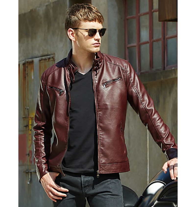 Men's Long Sleeve Jacket , PU Casual / Work / Formal / Sport / Plus Sizes Pure Men with velvet warm winter jacket