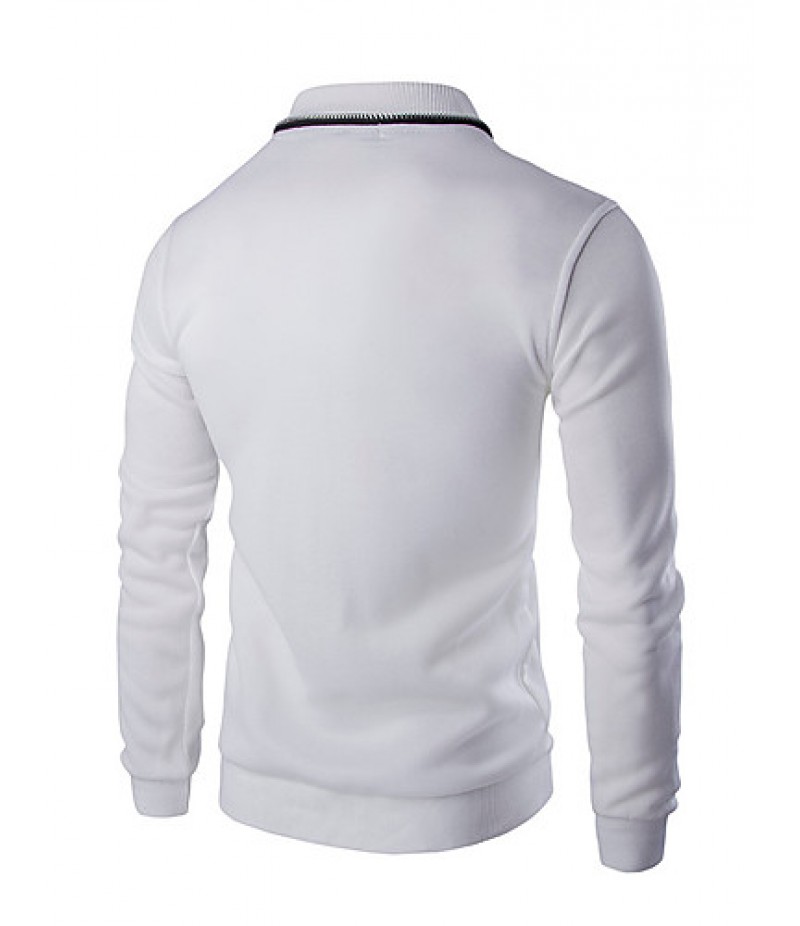 Men's Solid Casual / Sport Hoodie & Sweatshirt,Cotton Long Sleeve Black / White