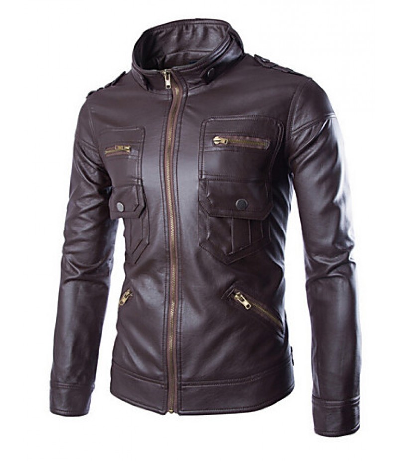 Men's Casual Long Sleeve Regular Jacket (Calfskin)