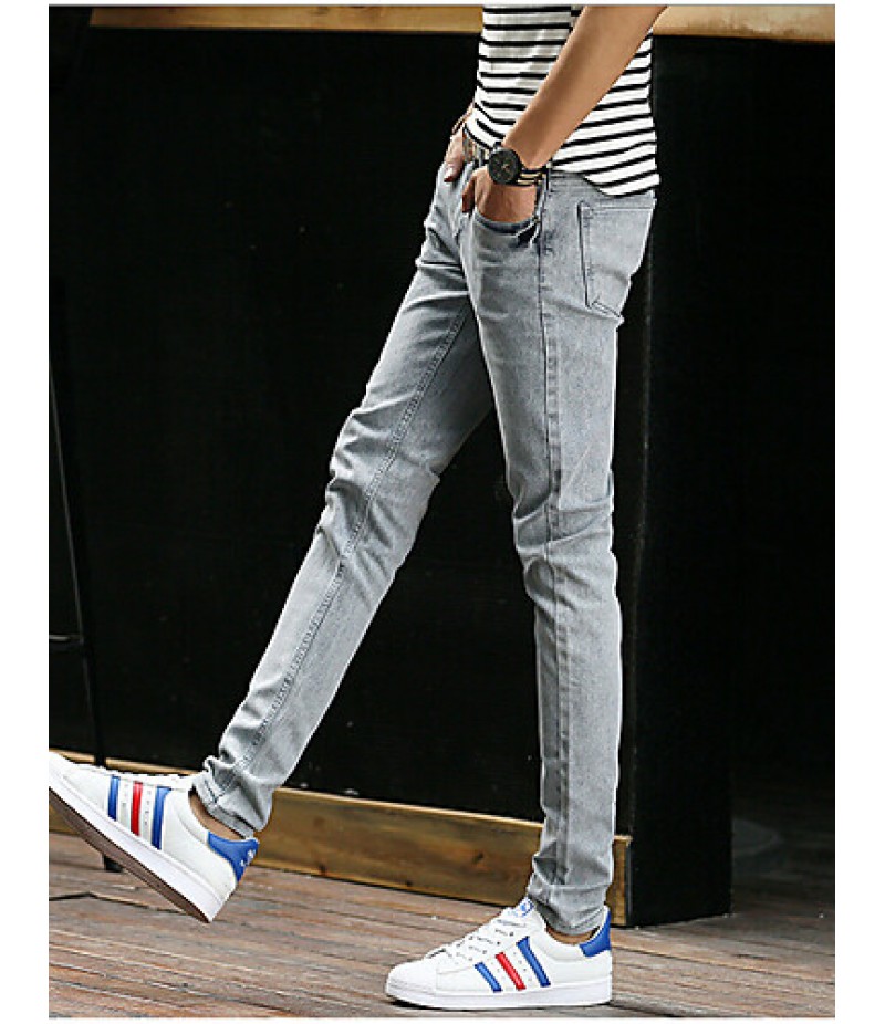 Men's Solid Casual JeansCotton Blue