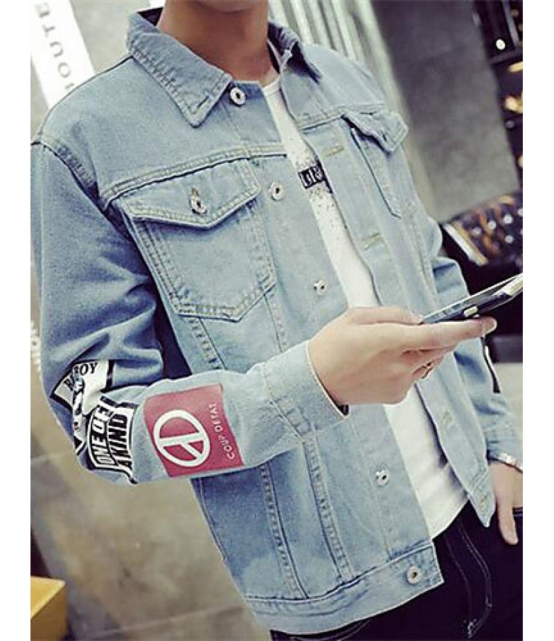 Men's Lapel Print Casual Denim Jacket