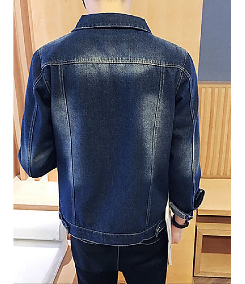 Men's Fashion Classical Solid Slim Fit Casual Long Sleeve Denim Jacket,Cotton/Print/Casual/Plus Size