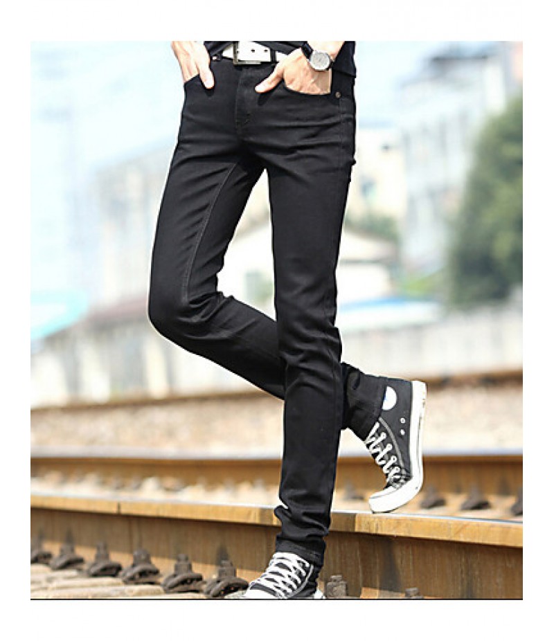 Men's Solid Casual Jeans,Cotton Black