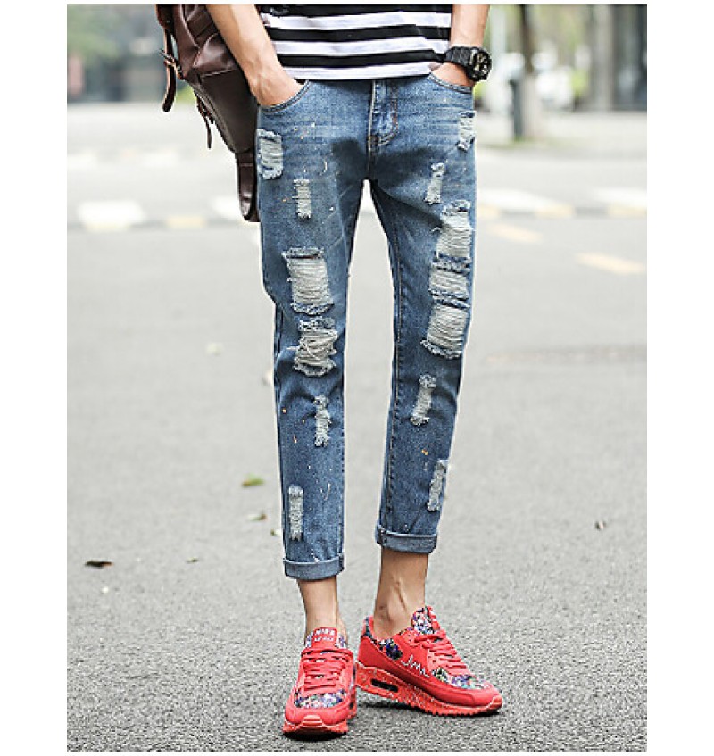 Men's Solid Casual JeansCotton Blue