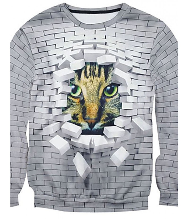 New Fashion Men Cats Printed Pullover Long Sleeve 3d Sweatshirt