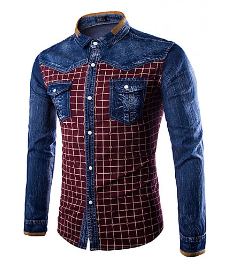 Men's Pure Long Sleeve Top , Cotton / Denim Casual