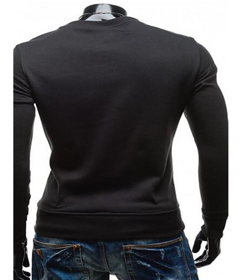 Men's Going out / Sports / Holiday Sexy / Cute / Chinoiserie Regular Hoodies,Solid Black Round Neck Long Sleeve Cotton All Seasons Medium