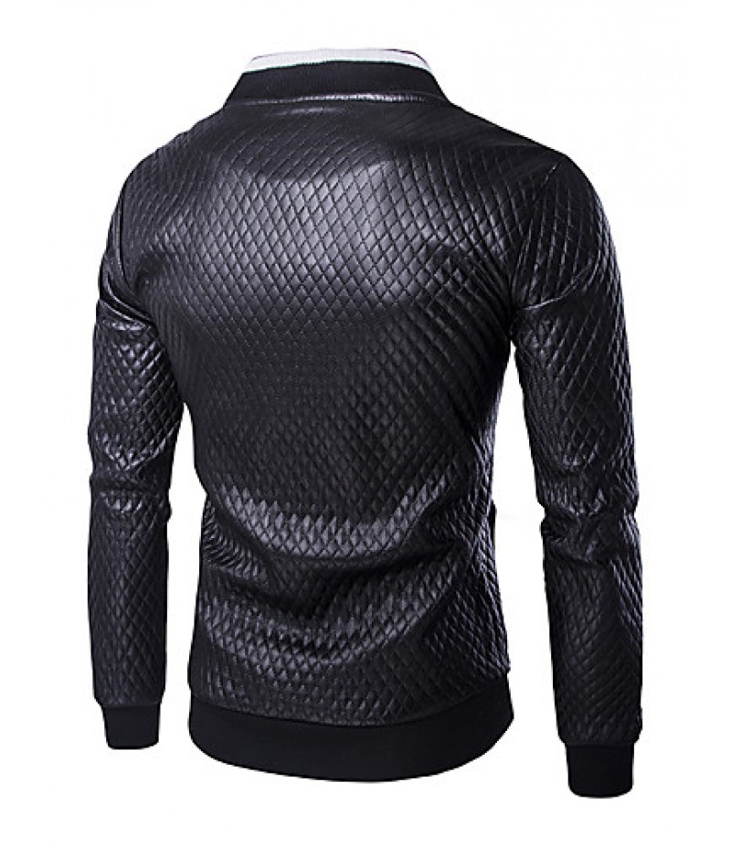 Men's Long Sleeve Casual Jacket,Polyester Solid Black