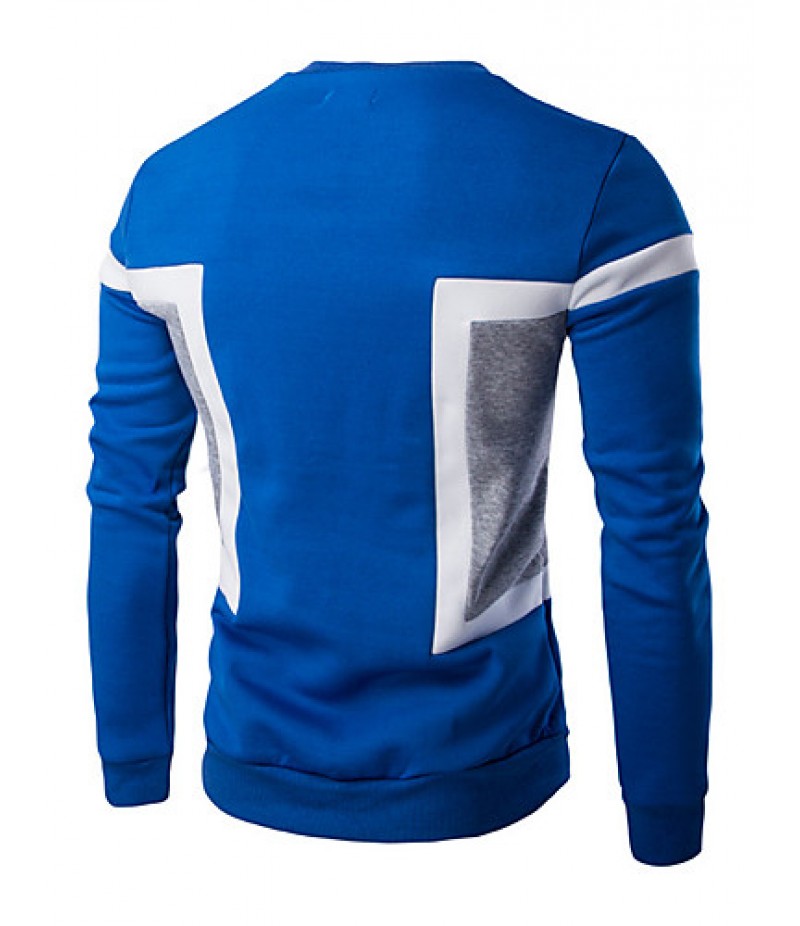 Men's Casual/Daily / Sports Simple / Active Regular Hoodies,Color Block Blue / White / Black Round Neck Long Sleeve Cotton Spring / Fall