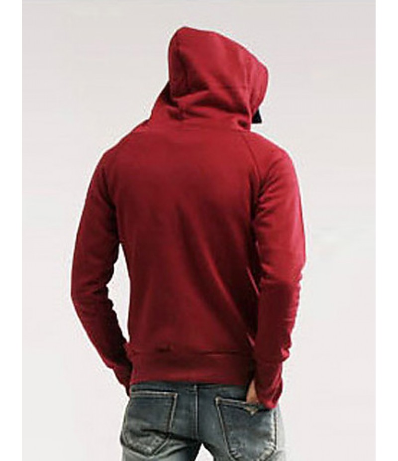 Men's Long Sleeve Hoodie & Sweatshirt,Cotton / Polyester Solid