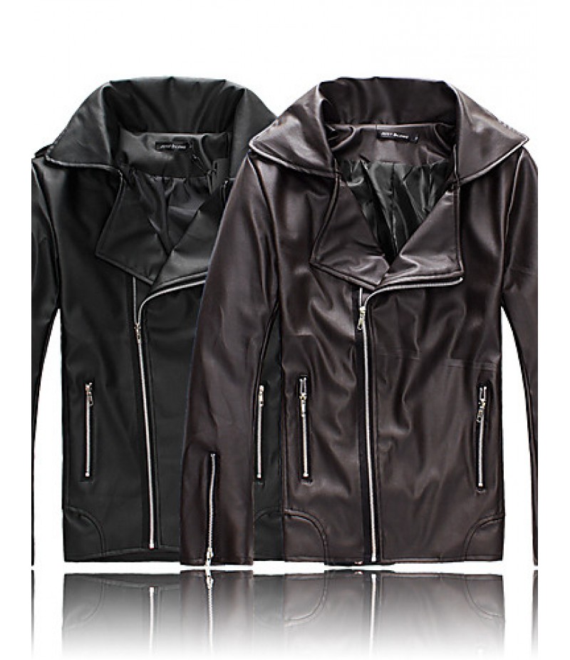 Hot Sale Men's Slim Fit Buckles Collar Leather PU Leather Jacket Coat