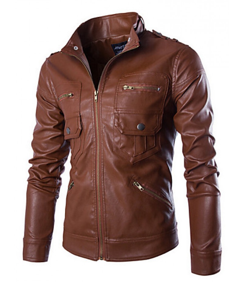 Men's Casual Long Sleeve Regular Jacket (Calfskin)