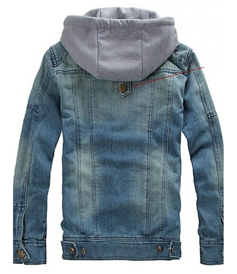 Men's Pure Long Sleeve Hooded Jacket , Denim Casual