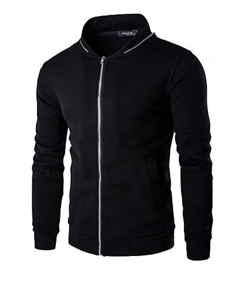 Men's Solid Casual / Sport Hoodie & Sweatshirt,Cotton Long Sleeve Black / White