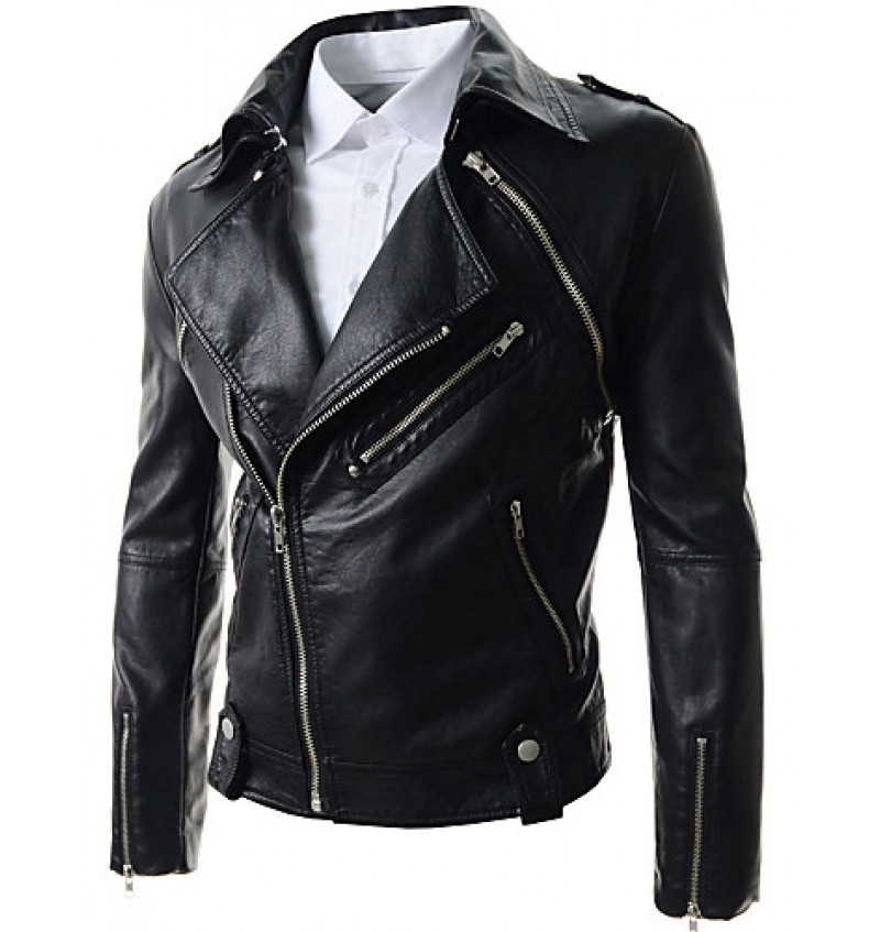 Men's Slim Detachable Sleeve Leather Jacket , Lined