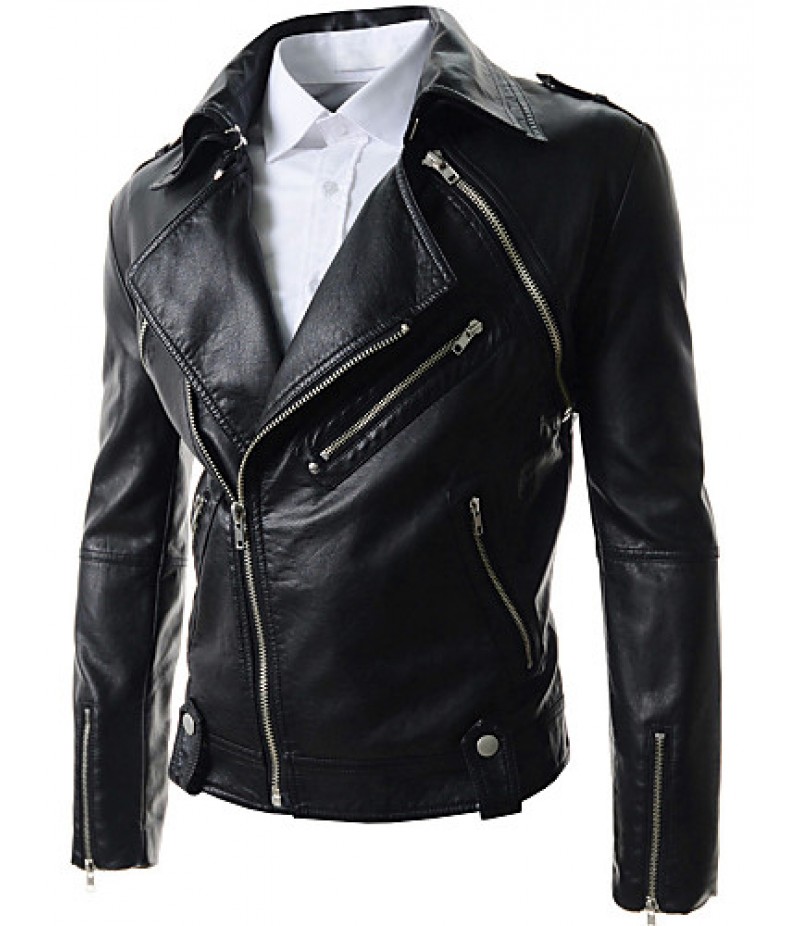 Men's Slim Detachable Sleeve Leather Jacket , Lined