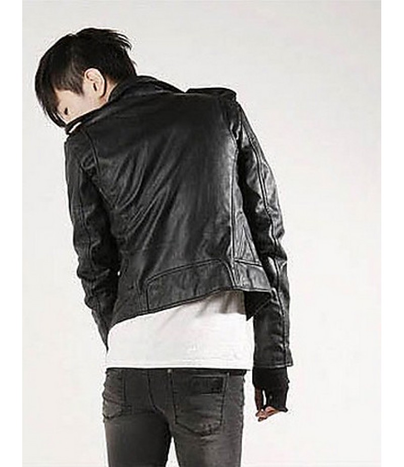 Hot Sale Men's Slim Fit Buckles Collar Leather PU Leather Jacket Coat