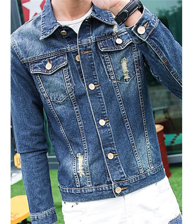 Men's Long Sleeve Casual Jacket,Cotton Patchwork Blue