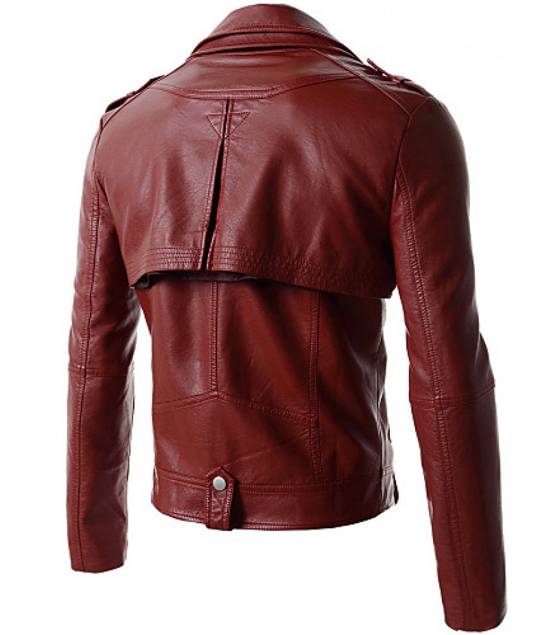 Men's Slim Detachable Sleeve Leather Jacket , Lined