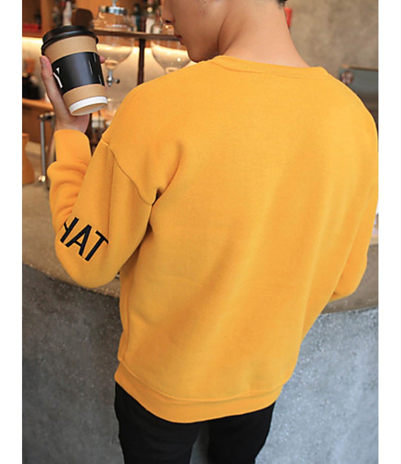 Men's Solid Casual / Plus Sizes Sweatshirt,Cotton Long Sleeve Black / Green / Yellow JC-Y11