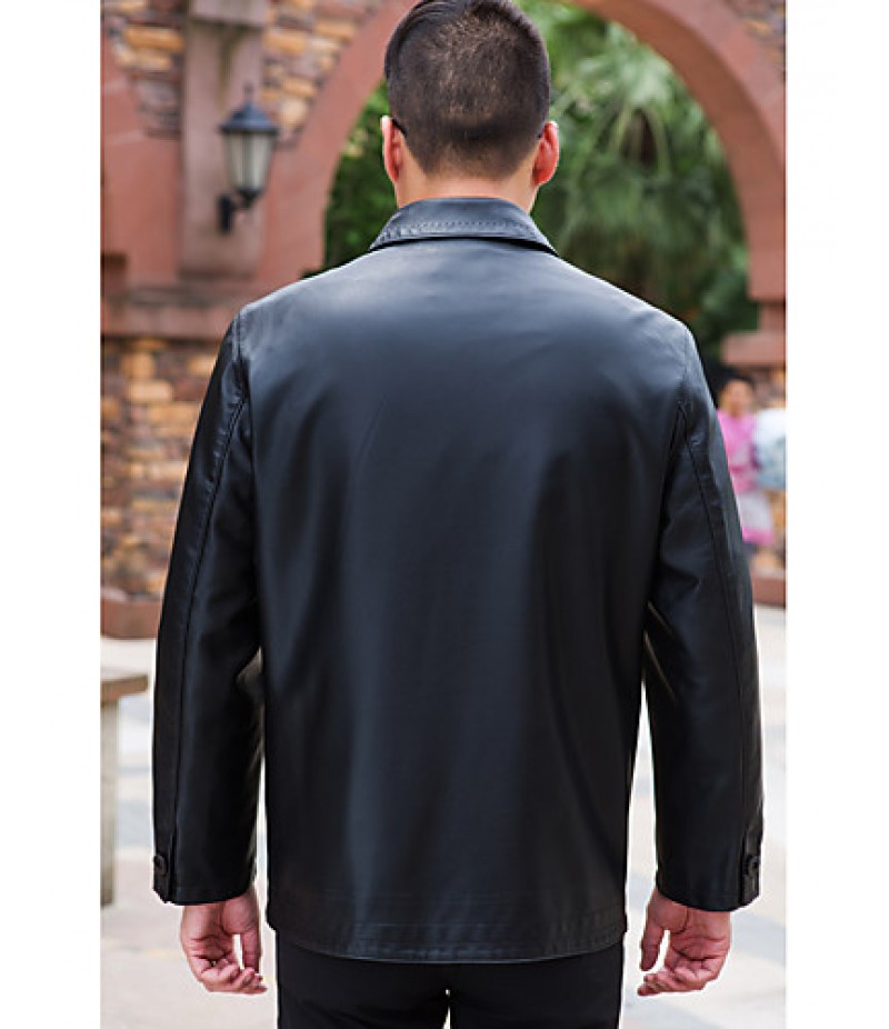 Men's Long Sleeve Casual Jacket,Polyester Solid Black