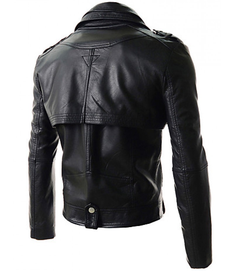 Men's Slim Detachable Sleeve Leather Jacket , Lined