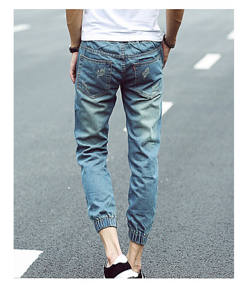 Men's Solid Casual Jeans,Cotton Blue