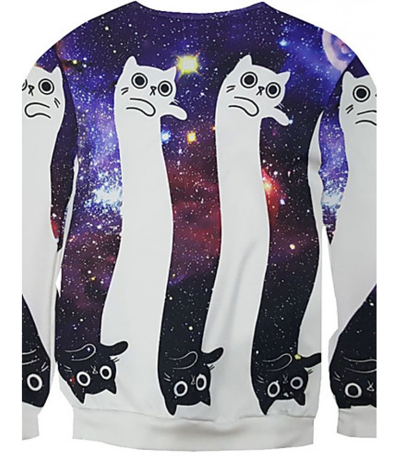 New Fashion Men Galaxy Cat Printed Pullover Long Sleeve 3d Sweatshirt