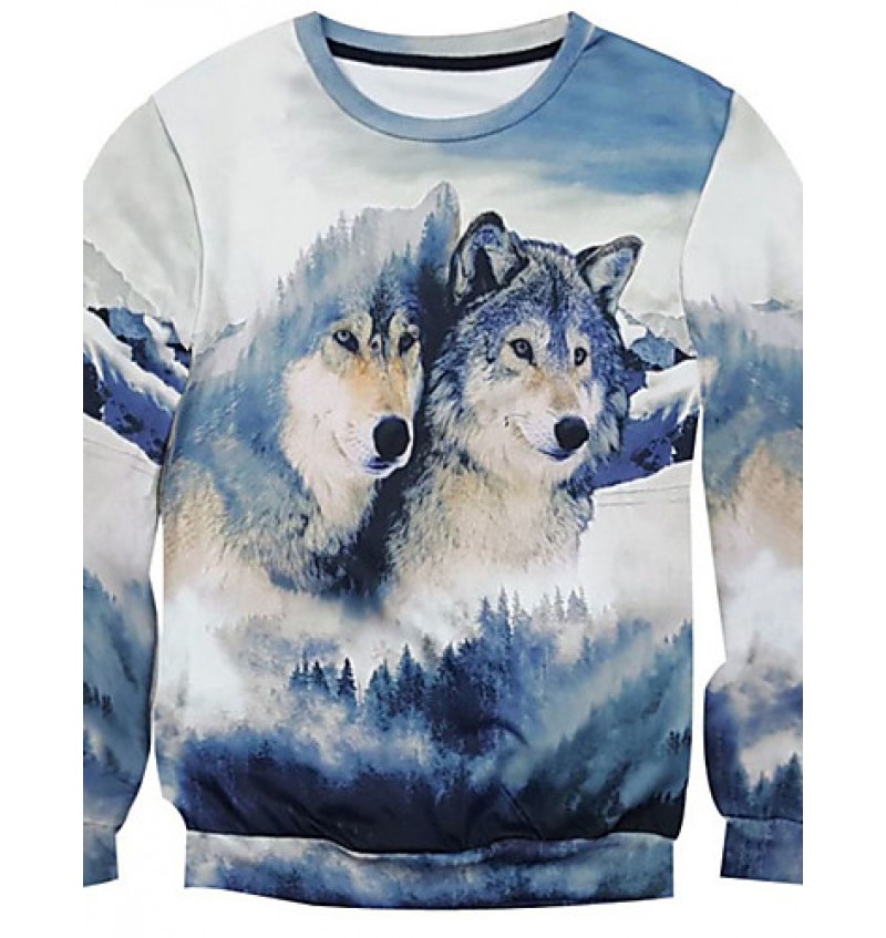 New Fashion Men Wolf Printed Pullover Long Sleeve 3d Sweatshirt