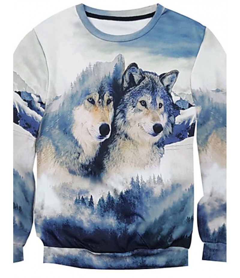 New Fashion Men Wolf Printed Pullover Long Sleeve 3d Sweatshirt