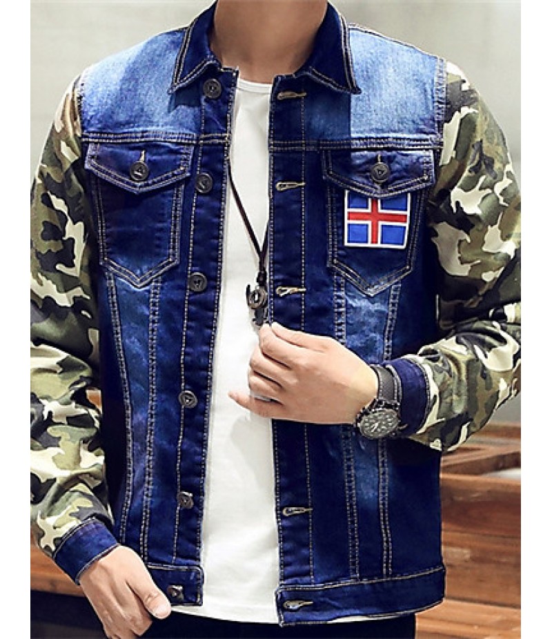 Men's Lapel Print Casual Denim Jacket